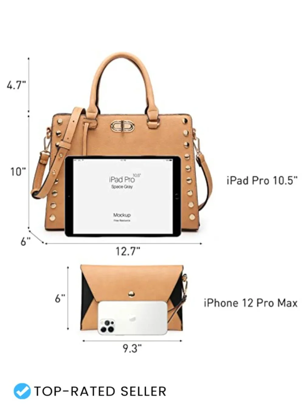 Women's Satchel Handbag Work Tote Shoulder Bag with Matching Clutch Set Vegan